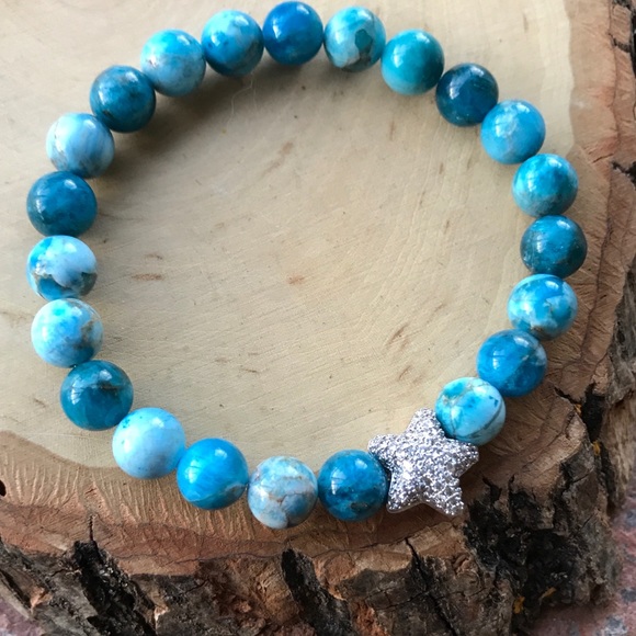 Boho blue hemimorphite gems cz star bracelet - Picture 6 of 8